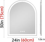 Arched LED Mirror for Bathroom 24"x30"- Frameless Lighted Bathroom Mirror - Image 8