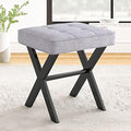 LUE BONA Vanity Stool - Square Linen Makeup Seat With Metal X Legs, Small Ottoman Chair for Makeup Room, Living Room, Bathroom - Modern Padded Foot Rest, Dark Gray by LUEBONA