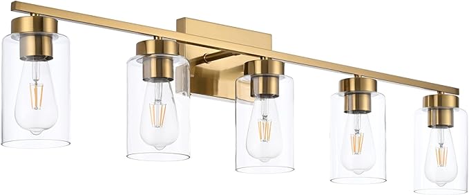 5 Light Bathroom Vanity Light Fixtures, Brushed Brass Modern Wall Lights - Image 4
