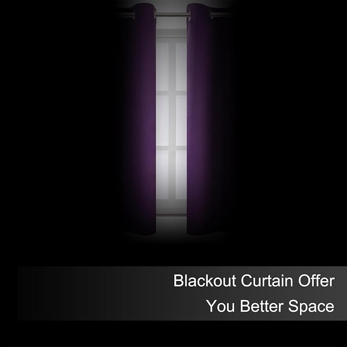 LEMOMO Purple Blackout Curtains 42 x 54 Inch Length Set of 2 Panels Grommet - Image 3