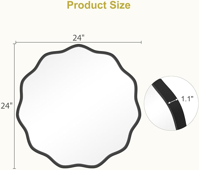 WallBeyond Round Wavy Mirror for Wall Decorative 24 inch, Modern Round Mirror - Image 6