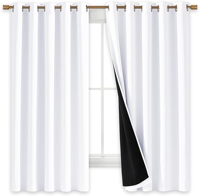 NICETOWN White 100% Blackout Lined Curtains, 2 Thick Layers Completely Blackout - Image 3