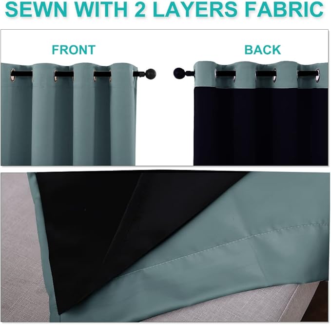 NICETOWN Greyish Green 100% Blackout Lined Curtains, 2 Thick Layers Completely - Image 5