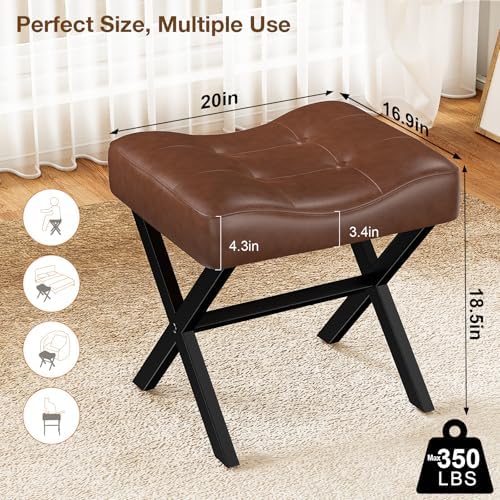 Memobarco 18-Inch Large Leather Vanity Stool Chair, Dark Brown Makeup Stool - Image 2