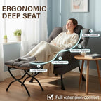 Welnow Lazy Chair with Ottoman, Reading Chair with Footrest,Soft Gray - Image 5