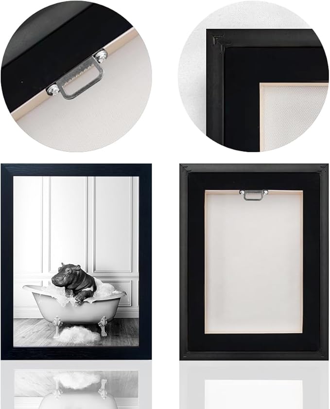 Black and White Bathroom Wall Decor Funny Hippo in Bathtub Wall Art Framed - Image 4