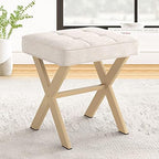 LUE BONA Square Linen Makeup Stool, Metal X Legs, Small Ottoman Stool Chair for Vanity, Modern Padded Seat Foot Rest for Makeup Room, Bathroom by LUEBONA