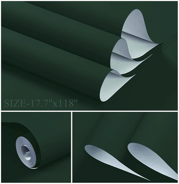 Dimoon 110''x17.7'' Dark Green Peel and Stick Wallpaper Contact Paper Modern - Image 2