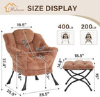 Welnow Lazy Chair with Ottoman, Reading Chair with Footrest, Brown - Image 3