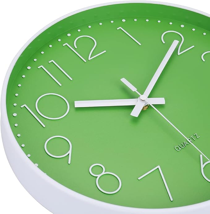 jomparis Modern Office Green Decor Wall Clock 12" Silent & Non-Ticking Battery - Image 6