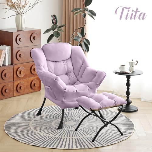 Tiita Lazy Chair with Ottoman, Comfy Reading Accent Chair, Purple - Image 4