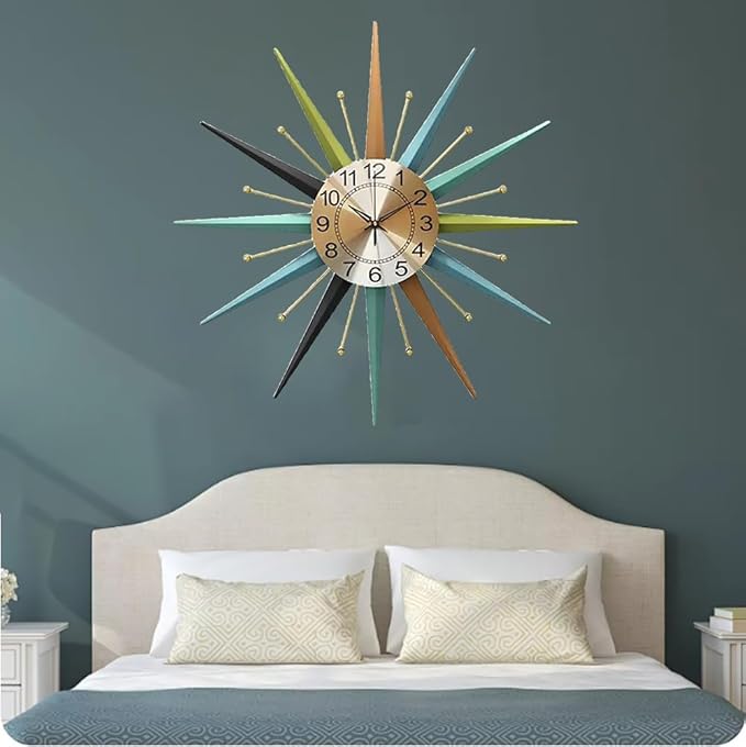 22 Inch Mid-Century Style Metal Crystal Wall Clock, Star-Shaped Silent - Image 4