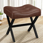 Memobarco 18-Inch Large Leather Vanity Stool Chair, Dark Brown Makeup Stool by MEMOBARCO