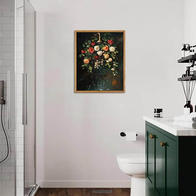 AtterrirArt Vintage Bathroom Framed Wall Art, Moody Botanical Canvas Print - Image 5