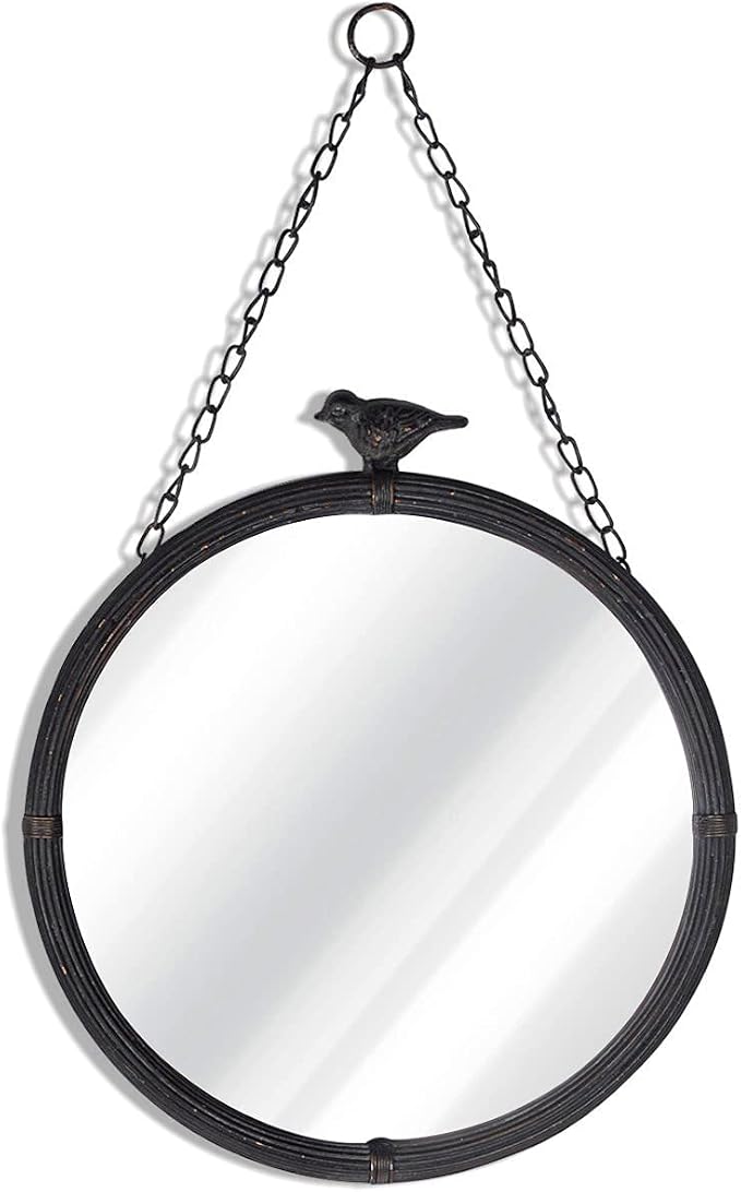 NIKKY HOME 11.2" Decorative Small Hanging Mirrors Vintage Rustic Round Metal by NIKKYHOME
