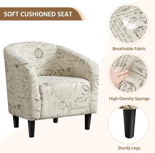 Yaheetech Small 25.5in Wide Boucle Barrel Accent Chair, Letter Print - Image 6