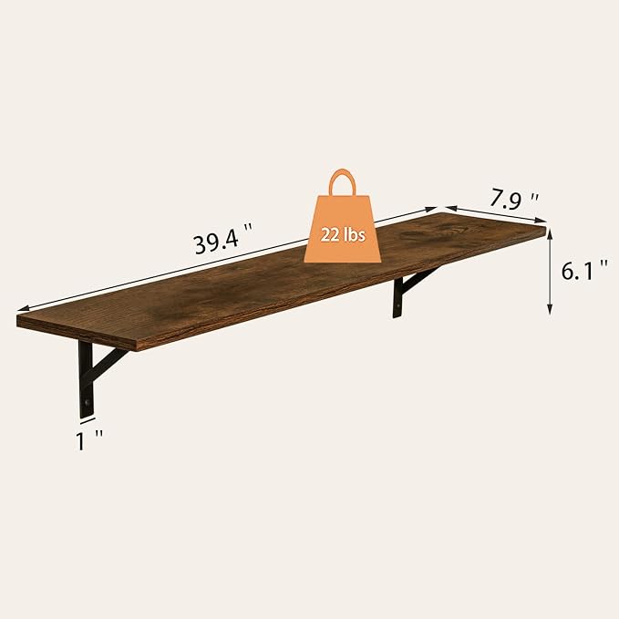 DINZI LVJ Long Wall Shelves, 39.4Inch Wall Mounted Shelves Set of 2, - Image 3