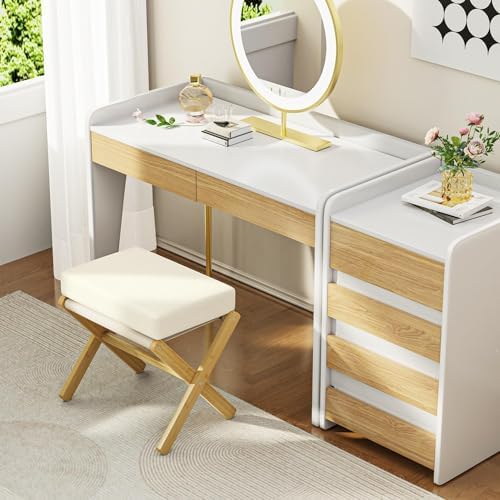 BAMBOOHOMIE Foldable Foot Stool Ottoman, Modern Foot Rest with Bamboo X Legs & Thick Foam Cushion, Folding Foot Stools Small Padded for Bedroom Living Room, Footstool for Chair Couch (Natural - Beige) - Image 6