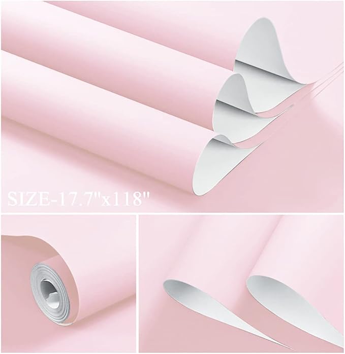 Dimoon 110''x17.7'' Pink Peel and Stick Wallpaper Contact Paper Modern Self - Image 2