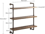 Helsin 3 Tier Industrial Pipe Shelf Rustic Wood Floating Wall Display Bookshelf - Image 3