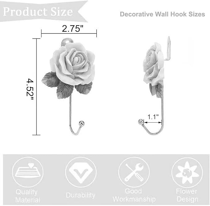 Gold Decorative Wall Hooks for Hanging, Cute Resin Flower Bow Coat Hooks - Image 3