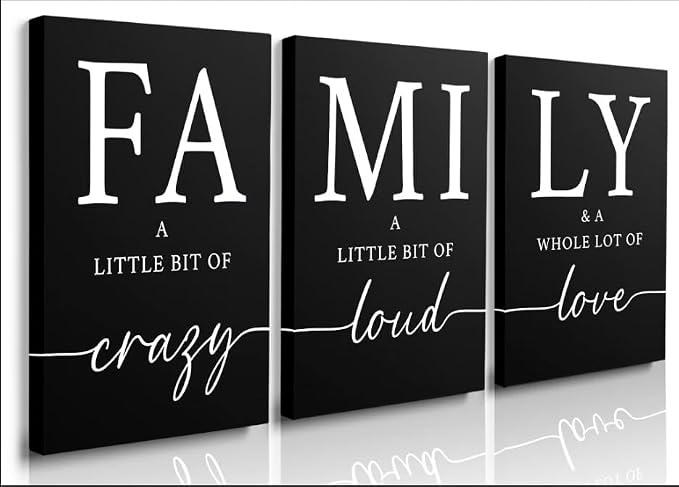 GUBIYU Black Home Dining Room Wall Art Set of 3 Family Sign Prints Canvas by GUBIYU