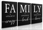 GUBIYU Black Home Dining Room Wall Art Set of 3 Family Sign Prints Canvas by GUBIYU