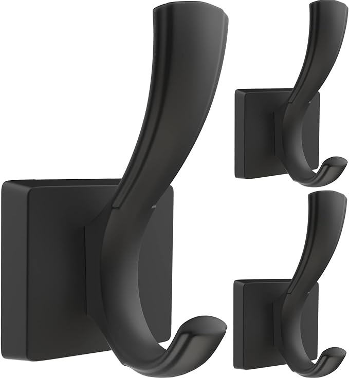 TOFIIGREM 3 Pack Black Towel Hooks, Towels Robe Holder by TOFIIGREM