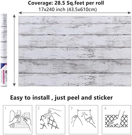 Arthome 17 x 240 inches White Gray, Peel and Stick Wallpaper, Wood Contact Paper - Image 7