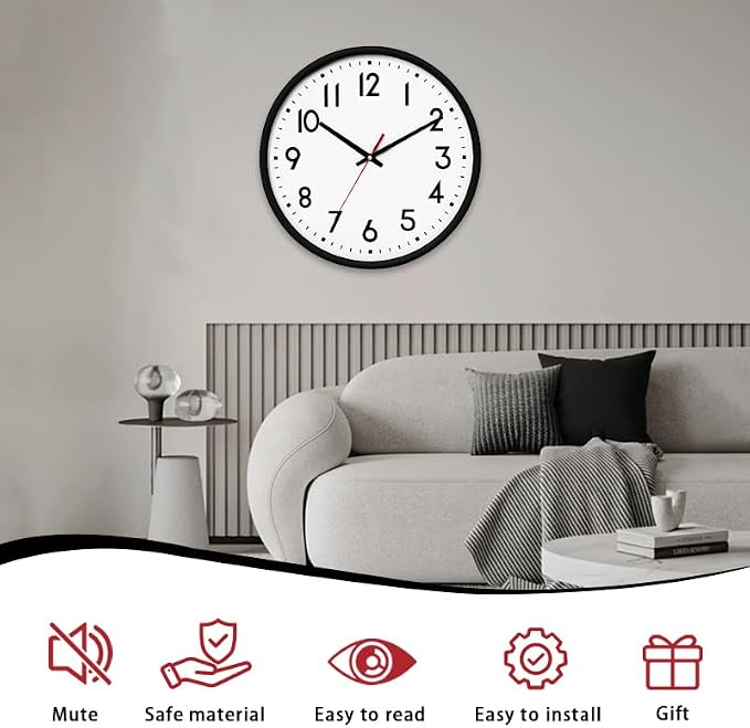 HZDHCLH Wall Clock Black, Silent Wall Clocks Battery Operated 12 Inch Modern - Image 2