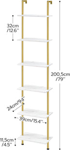 HOOBRO DIY Ladder Shelf, 6-Tier Wooden Wall Mounted Bookshelf, Narrow Gold - Image 3