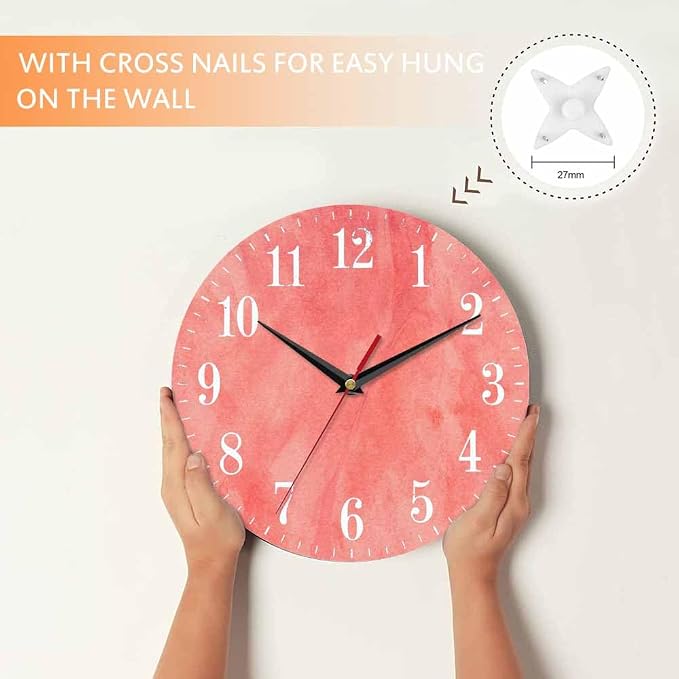 Mxocom Coral Red Wall Clock Magenta Pastel Artistic 10 Inch Silent Non Ticking - Image 4