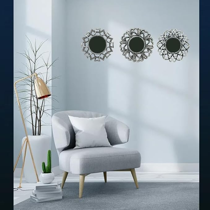 Retro Silver Mirrors for Wall Pack of 3. Round Mirrors. Decorative - Image 2