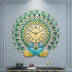 Large Peacock Wall Clock 27.6 inch Non-Ticking Silent Crystal Creative by FMTADDecorativeWallClocks