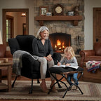 Welnow Lazy Chair with Ottoman, Reading Chair with Footrest,Matte Black - Image 6