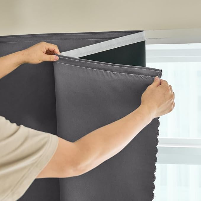 AJAZZ 100% Black Out Curtains Adhesive Blackout Temporary Curtain Rod No by AJAZZ