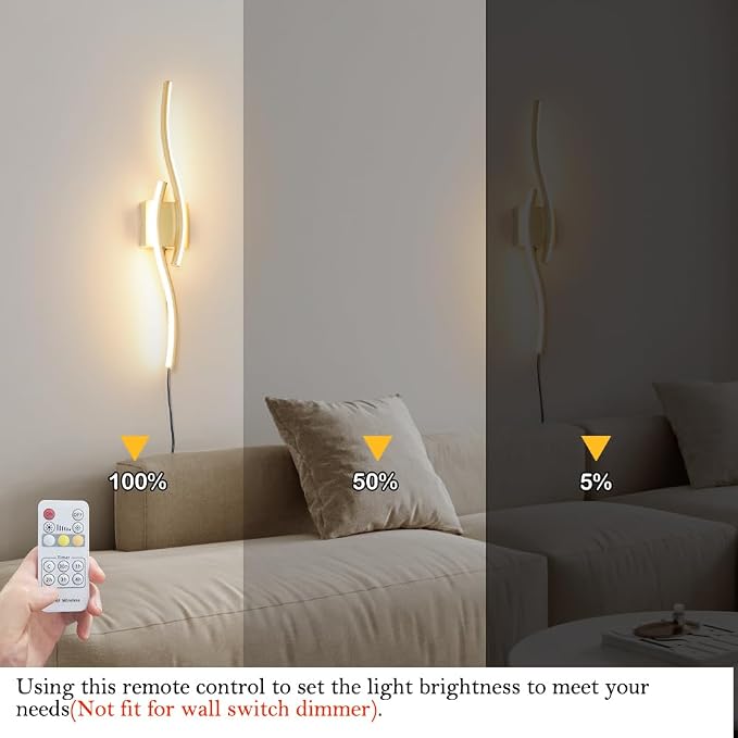 Daunton Modern Gold Plug in Wall Sconce Set of 2, Indoor Dimmable Light Fixture - Image 7