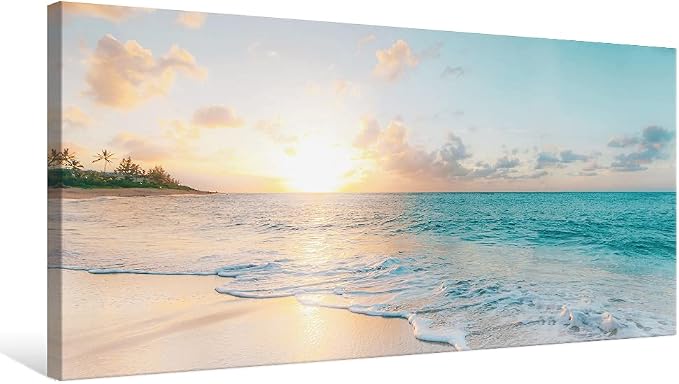 Goldfoilart Large Beach Sunset Canvas Wall Art - Image 2