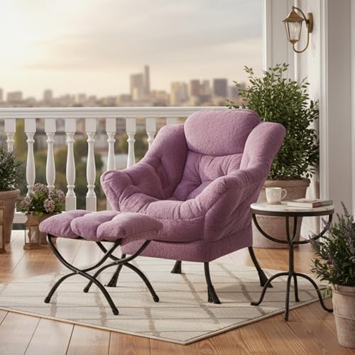 Tiita Lazy Chair with Ottoman, Comfy Reading Accent Chair, Plush Purple - Image 3