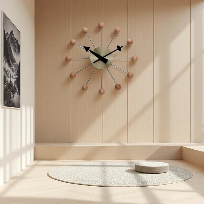 NUOVO 13 Inch Wood Ball Wall ClockMulticolor Mid Century Creative Silent Quartz - Image 5