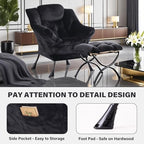 Tiita Lazy Chair with Ottoman, Comfy Reading Accent Chair, Plush Black - Image 5