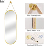 48"x16" Hanging Mirror with Leather Strap, Oval Full Length Mirror with - Image 6