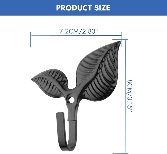Set of 4 Vintage Leaf Wall Hooks Black Metal Coat Hooks Heavy Duty Decorative - Image 2