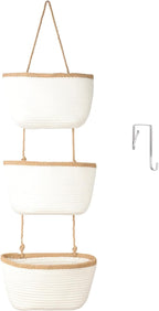 TeoKJ Over the Door Hanging Basket, 3-Tier Woven Cotton Wall-Mounted Storage by TeoKJ