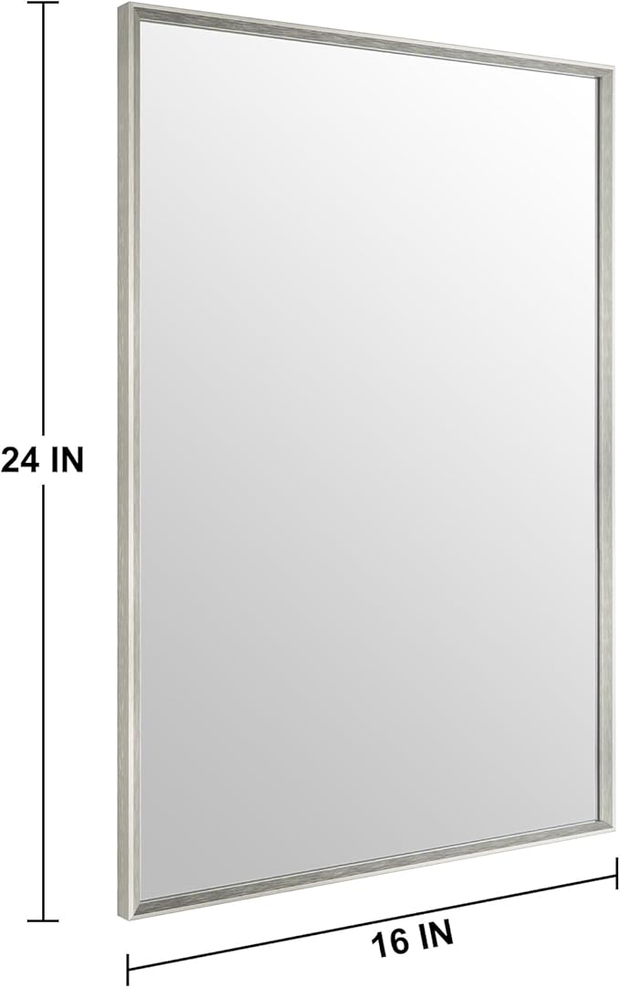 Bathroom Mirror for Wall, 16x24 Inch Metal Framed Mirror, Brushed Nickel - Image 4