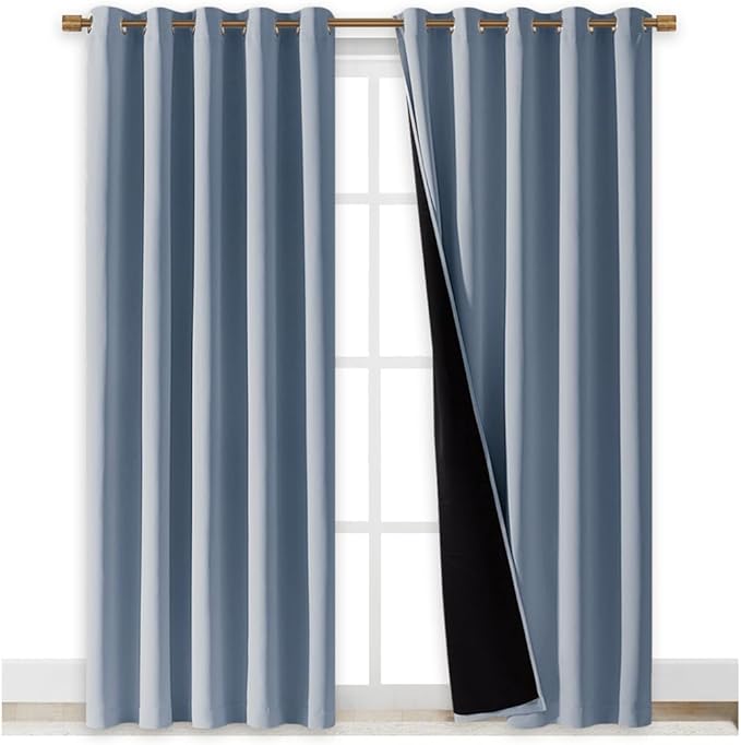 NICETOWN 100% Blackout Window Curtain Panels, Vintage Blue, 2 Pieces, Cold and - Image 2