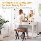 LUE BONA Vanity Stool, Square Faux Leather Makeup Stool with Metal X Legs, Small Ottoman Stool Chair for Vanity, Modern Padded Vanity Seat Foot Rest Stool for Makeup Room, Living Room, Reddish Brown - Image 3
