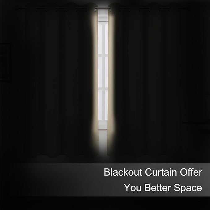 LEMOMO Blackout Curtains 66 x 72 Inch Long Beige Curtains Set of 2 Panels Room - Image 3