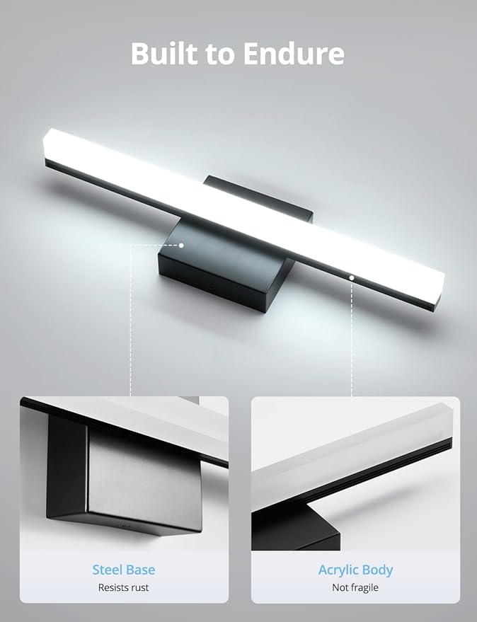 Combuh LED Bathroom Light Fixtures Over Mirror, 16 Inch 9W Black Vanity Light - Image 5