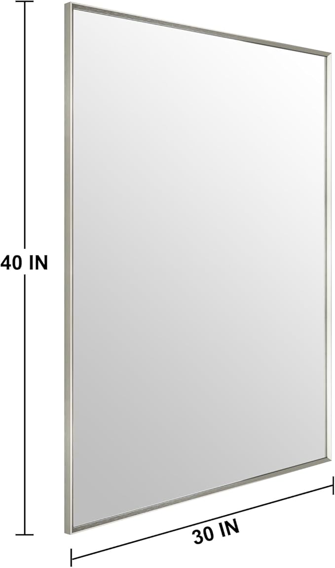 Bathroom Mirror for Wall, 30x40 Inch Metal Framed Mirror, Brushed Nickel - Image 4